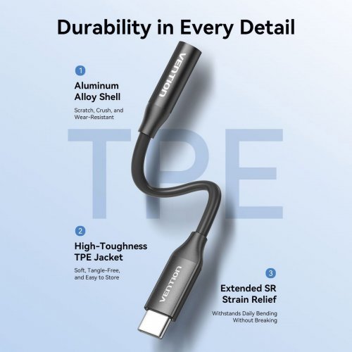 Адаптер Vention USB Type-C to 3.5mm (BIIBA) Black купить в Украине: Киев, Днепр, Харьков, Одесса  | Низкая цена, отзывы, характеристики от TELEMART фото