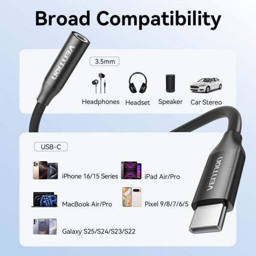 Адаптер Vention USB Type-C to 3.5mm (BIIBA) Black купить в Украине: Киев, Днепр, Харьков, Одесса  | Низкая цена, отзывы, характеристики от TELEMART фото
