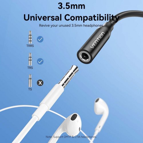 Адаптер Vention USB Type-C to 3.5mm (BIIBA) Black купить в Украине: Киев, Днепр, Харьков, Одесса  | Низкая цена, отзывы, характеристики от TELEMART фото