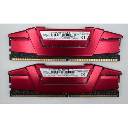 Озп G.Skill DDR4 16GB (2x8GB) 3600Mhz Ripjaws V Red (F4-3600C19D-16GVRB) (Відновлено продавцем, 881516) купити в Україні: Київ, Львів, Хмельницький, Тернопіль, Івано-Франківськ | Перевірка сумісності, низька ціна, відгуки, характеристики від TELEMART фото