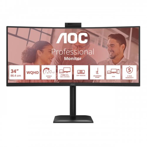 Монітор AOC 34" CU34E4CW Black купити в Україні: Київ, Львів, Хмельницький, Тернопіль, Івано-Франківськ | Низька ціна, відгуки, характеристики від TELEMART фото