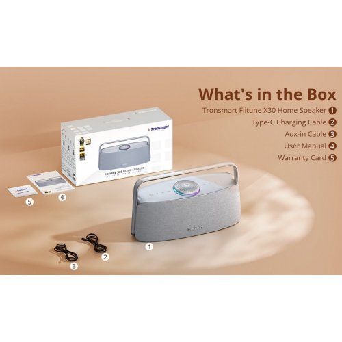 Портативна акустика Tronsmart Fiitune X30 80W (1131580) Light Grey купити в Україні: Київ, Львів, Хмельницький, Тернопіль, Івано-Франківськ | Низька ціна, відгуки, характеристики від TELEMART фото
