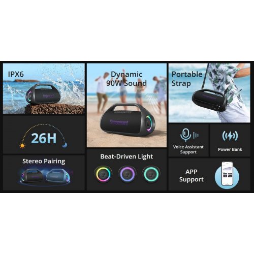 Портативна акустика Tronsmart Bang 2 Model P3000 (1257648) Black купити в Україні: Київ, Львів, Хмельницький, Тернопіль, Івано-Франківськ | Низька ціна, відгуки, характеристики від TELEMART фото