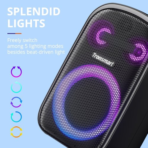 Портативная акустика Tronsmart Halo 100 Party Speaker RGB 60W (862339) Black купить в Украине: Киев, Днепр, Харьков, Одесса  | Низкая цена, отзывы, характеристики от TELEMART фото