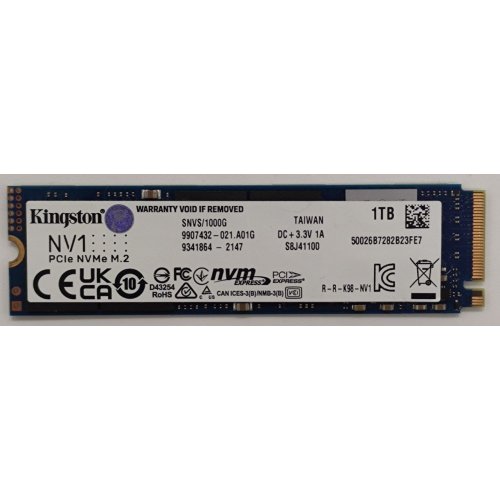 Ssd-диск Kingston NV1 1TB M.2 (2280 PCI-E) NVMe x4 (SNVS/1000G) (Відновлено продавцем, 881679) купити в Україні: Київ, Львів, Хмельницький, Тернопіль, Івано-Франківськ | Перевірка сумісності, низька ціна, відгуки, характеристики від TELEMART фото