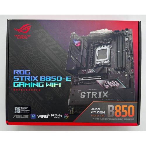 Материнська плата Asus ROG STRIX B850-E GAMING WIFI (sAM5, AMD B850) (Відновлено продавцем, 881882) купити в Україні: Київ, Львів, Хмельницький, Тернопіль, Івано-Франківськ | Перевірка сумісності, низька ціна, відгуки, характеристики від TELEMART фото