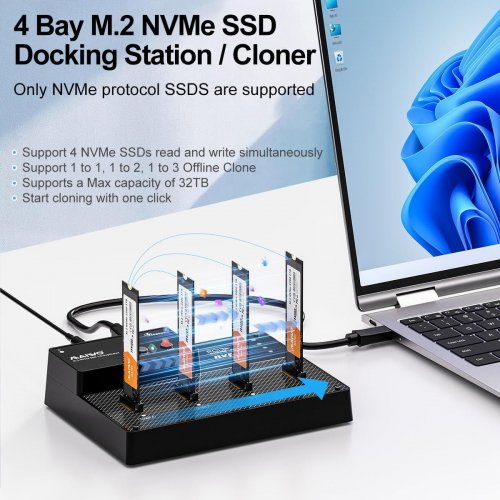 Док-станція Maiwo 4 x M.2 NVMe SSD Clone Dock USB4 Type-C 40Gbps with Fan Metal (K3015P4) Black купити в Україні: Київ, Львів, Хмельницький, Тернопіль, Івано-Франківськ | Низька ціна, відгуки, характеристики від TELEMART фото