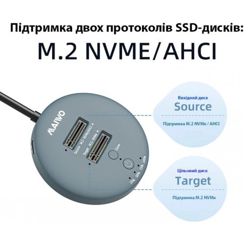 Док-станция Maiwo 2 x M.2 NVMe SSD Clone Dock USB 3.2 Gen2 Type-C 10Gbps (K3026P2 grey) Grey купить в Украине: Киев, Днепр, Харьков, Одесса  | Низкая цена, отзывы, характеристики от TELEMART фото