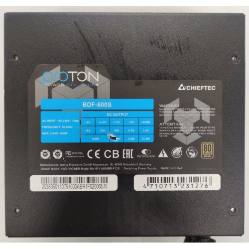 Блок питания CHIEFTEC Proton 600W (BDF-600S) (Восстановлено продавцом, 882856) купить в Украине: Киев, Днепр, Харьков, Одесса  | Проверка совместимости, низкая цена, отзывы, характеристики от TELEMART фото
