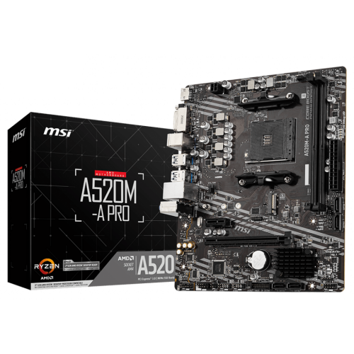 Уцінка материнська плата MSI A520M-A PRO (sAM4, AMD A520) (Сліди використання, 882996) купити в Україні: Київ, Львів, Хмельницький, Тернопіль, Івано-Франківськ | Перевірка сумісності, низька ціна, відгуки, характеристики від TELEMART фото
