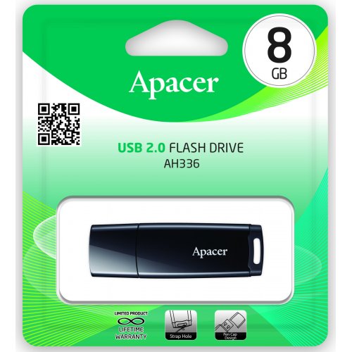 Накопитель Apacer AH336 8GB USB 2.0 (AP8GAH336B-1) Black купить в Украине: Киев, Днепр, Харьков, Одесса  | Низкая цена, отзывы, характеристики от TELEMART фото
