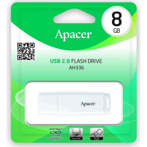 Накопичувач Apacer AH336 8GB USB 2.0 (AP8GAH336W-1) White купити в Україні: Київ, Львів, Хмельницький, Тернопіль, Івано-Франківськ | Низька ціна, відгуки, характеристики від TELEMART фото