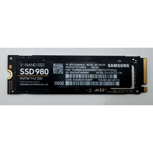 Ssd-диск Samsung 980 V-NAND MLC 250GB M.2 (2280 PCI-E) NVMe 1.4 (MZ-V8V250BW) (Відновлено продавцем, 883321) купити в Україні: Київ, Львів, Хмельницький, Тернопіль, Івано-Франківськ | Перевірка сумісності, низька ціна, відгуки, характеристики від TELEMART фото