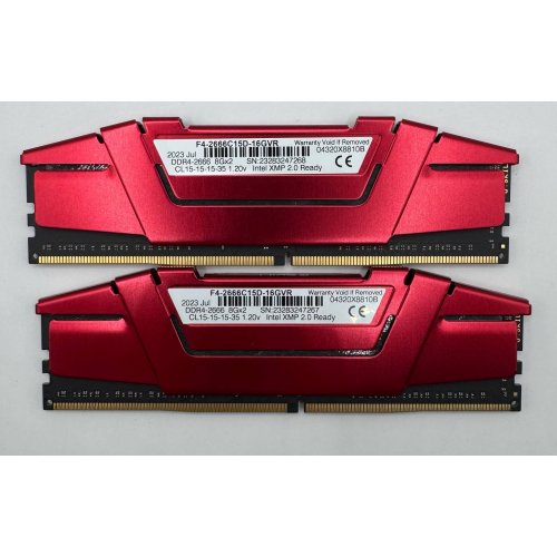 Озу G.Skill DDR4 16GB (2x8GB) 2666Mhz Ripjaws V Red (F4-2666C15D-16GVR) (Восстановлено продавцом, 883333) купить в Украине: Киев, Днепр, Харьков, Одесса  | Проверка совместимости, низкая цена, отзывы, характеристики от TELEMART фото
