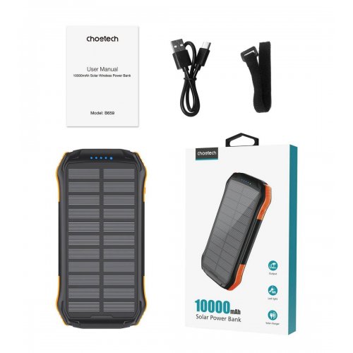Powerbank Choetech B659 Solar Portable Charger 10000mAh (B659-OR) Black/Orange купити в Україні: Київ, Львів, Хмельницький, Тернопіль, Івано-Франківськ | Низька ціна, відгуки, характеристики від TELEMART фото