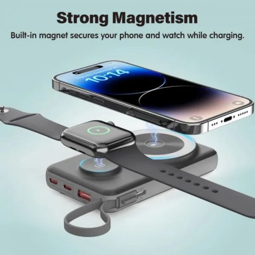 Powerbank Choetech B695 Magnetic Wireless 10000mAh 22.5W (B695-BK) Black купити в Україні: Київ, Львів, Хмельницький, Тернопіль, Івано-Франківськ | Низька ціна, відгуки, характеристики від TELEMART фото