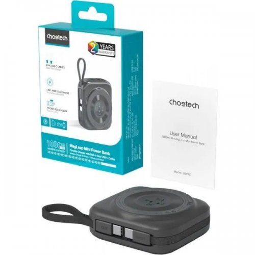 Powerbank Choetech B697C Magnetic Wireless 10000mAh 22.5W (B697C-BKGY) Black купити в Україні: Київ, Львів, Хмельницький, Тернопіль, Івано-Франківськ | Низька ціна, відгуки, характеристики від TELEMART фото