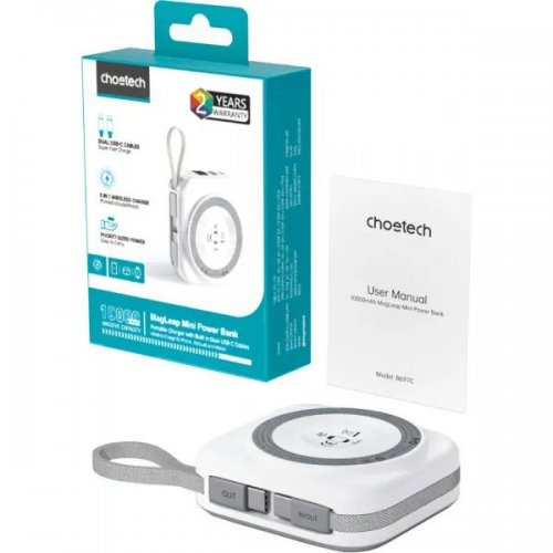Powerbank Choetech B697C Magnetic Wireless 10000mAh 22.5W (B697C-WHSL) White купити в Україні: Київ, Львів, Хмельницький, Тернопіль, Івано-Франківськ | Низька ціна, відгуки, характеристики від TELEMART фото
