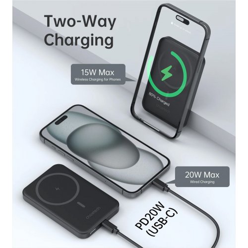 Powerbank Choetech B709 Magnetic Wireless 5000mAh 20W (B709-CCBK) Black купити в Україні: Київ, Львів, Хмельницький, Тернопіль, Івано-Франківськ | Низька ціна, відгуки, характеристики від TELEMART фото