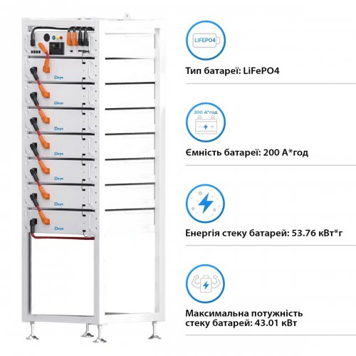 Блок батарей Deye BOS-A7 LiFePO4 268.8V 200Ah 53.76kWh HVB1000V RACK (BOS-A7-54kW) купить в Украине: Киев, Днепр, Харьков, Одесса  | Низкая цена, отзывы, характеристики от TELEMART фото