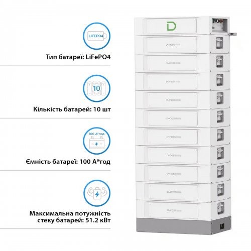 Блок батарей Dyness STACK100-10 10xS51100 LiFePO4 512V 100Ah 51.2kW SBDU100 (STACK100-10-51.2kW) купить в Украине: Киев, Днепр, Харьков, Одесса  | Низкая цена, отзывы, характеристики от TELEMART фото