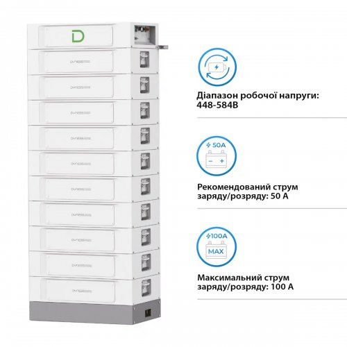 Блок батарей Dyness STACK100-10 10xS51100 LiFePO4 512V 100Ah 51.2kW SBDU100 (STACK100-10-51.2kW) купить в Украине: Киев, Днепр, Харьков, Одесса  | Низкая цена, отзывы, характеристики от TELEMART фото