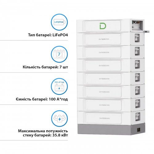 Блок батарей Dyness STACK100-7 7xS51100 LiFePO4 358.4V 100Ah 35.84kW SBDU100 (STACK100-7-35.84kW) купить в Украине: Киев, Днепр, Харьков, Одесса  | Низкая цена, отзывы, характеристики от TELEMART фото