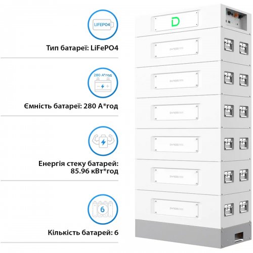 Блок батарей Dyness STACK280-6 6xS51280 LiFePO4 307.2V 280Ah 85kWh SBDU280 (STACK280-6-85kWh) купить в Украине: Киев, Днепр, Харьков, Одесса  | Низкая цена, отзывы, характеристики от TELEMART фото