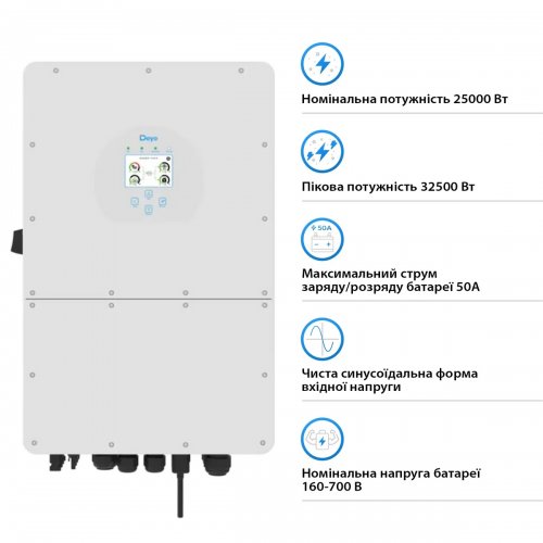 Гібридний трифазний інвертор Deye 25000W (SUN-25K-SG01HP3-EU) купити в Україні: Київ, Львів, Хмельницький, Тернопіль, Івано-Франківськ | Низька ціна, відгуки, характеристики від TELEMART фото