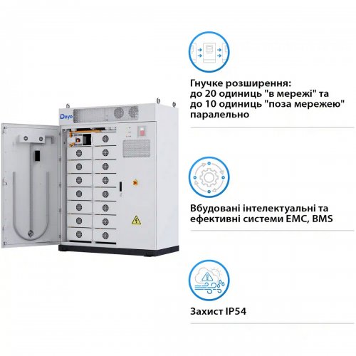 Система хранения энергии Deye MS-GS215 200kW LiFePO4 100kW 768V 280Ah 215kWh (MS-GS215-2H3) купить в Украине: Киев, Днепр, Харьков, Одесса  | Низкая цена, отзывы, характеристики от TELEMART фото