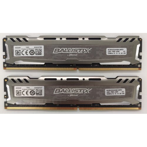 Озп Crucial DDR4 16GB (2x8GB) 3200Mhz Ballistix Sport LT Gray (BLS2K8G4D32AESBK) (Відновлено продавцем, 884780) купити в Україні: Київ, Львів, Хмельницький, Тернопіль, Івано-Франківськ | Перевірка сумісності, низька ціна, відгуки, характеристики від TELEMART фото