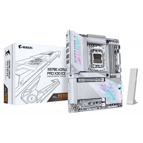 Уцінка материнська плата Gigabyte X870E AORUS PRO X3D ICE (sAM5, AMD X870E) (Розкрита упаковка, 884812) купити в Україні: Київ, Львів, Хмельницький, Тернопіль, Івано-Франківськ | Перевірка сумісності, низька ціна, відгуки, характеристики від TELEMART фото