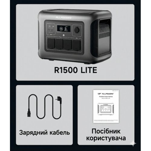 Зарядная станция ALLPOWERS R1500 Lite 1600W 1056Wh купить в Украине: Киев, Днепр, Харьков, Одесса  | Низкая цена, отзывы, характеристики от TELEMART фото