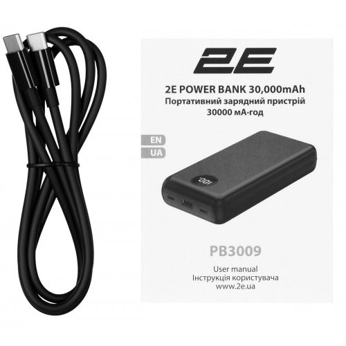 Powerbank 2E 30000mAh 65W (2E-PB3009-BLACK) Black купить в Украине: Киев, Днепр, Харьков, Одесса  | Низкая цена, отзывы, характеристики от TELEMART фото