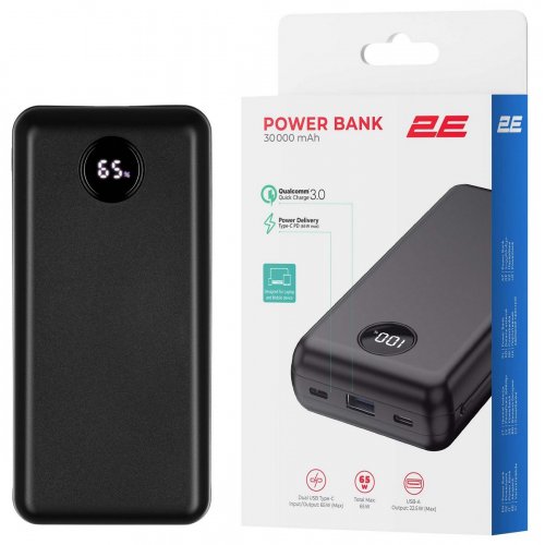 Powerbank 2E 30000mAh 65W (2E-PB3009-BLACK) Black купить в Украине: Киев, Днепр, Харьков, Одесса  | Низкая цена, отзывы, характеристики от TELEMART фото