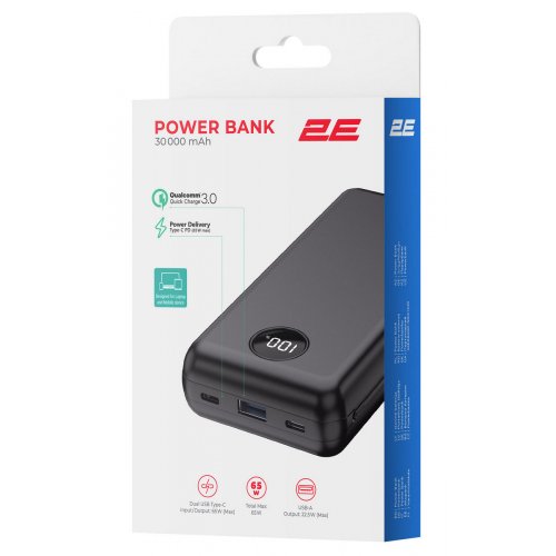 Powerbank 2E 30000mAh 65W (2E-PB3009-BLACK) Black купить в Украине: Киев, Днепр, Харьков, Одесса  | Низкая цена, отзывы, характеристики от TELEMART фото