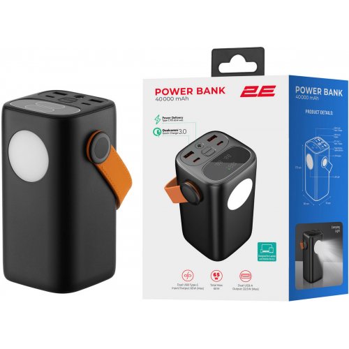 Powerbank 2E 40000mAh 65W (2E-PB4002-BLACK) Black купить в Украине: Киев, Днепр, Харьков, Одесса  | Низкая цена, отзывы, характеристики от TELEMART фото