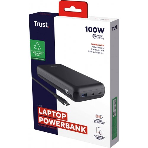 Powerbank Trust Laro 20000mAh 100W (25240) Black купить в Украине: Киев, Днепр, Харьков, Одесса  | Низкая цена, отзывы, характеристики от TELEMART фото