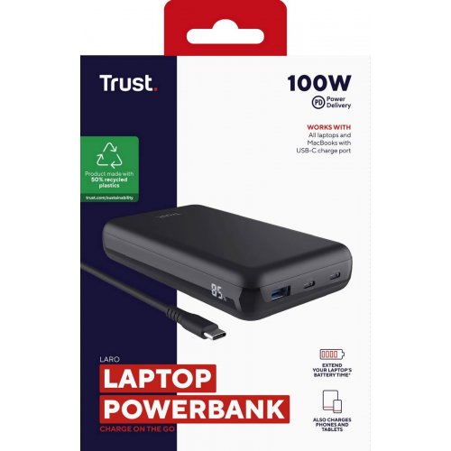 Powerbank Trust Laro 20000mAh 100W (25240) Black купить в Украине: Киев, Днепр, Харьков, Одесса  | Низкая цена, отзывы, характеристики от TELEMART фото