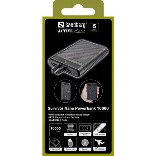 Powerbank Sandberg Survivor Nano 10000mAh 20W (421-32) купить в Украине: Киев, Днепр, Харьков, Одесса  | Низкая цена, отзывы, характеристики от TELEMART фото