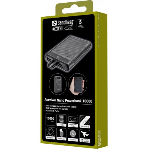 Powerbank Sandberg Survivor Nano 10000mAh 20W (421-32) купить в Украине: Киев, Днепр, Харьков, Одесса  | Низкая цена, отзывы, характеристики от TELEMART фото