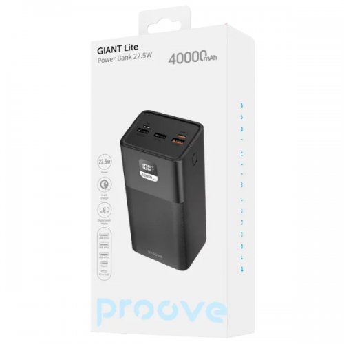 Powerbank Proove Giant Lite 40000mAh 22.5W (PBGI20312201) Black купить в Украине: Киев, Днепр, Харьков, Одесса  | Низкая цена, отзывы, характеристики от TELEMART фото
