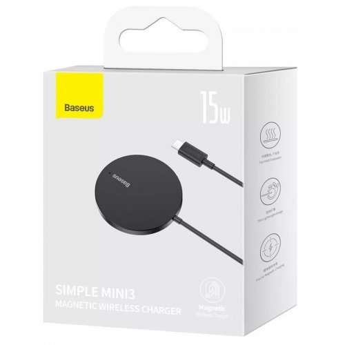 Беспроводное зарядное устройство Baseus Simple Mini3 Magnetic Wireless 15W (CCJJ040001) Black купить в Украине: Киев, Днепр, Харьков, Одесса  | Низкая цена, отзывы, характеристики от TELEMART фото