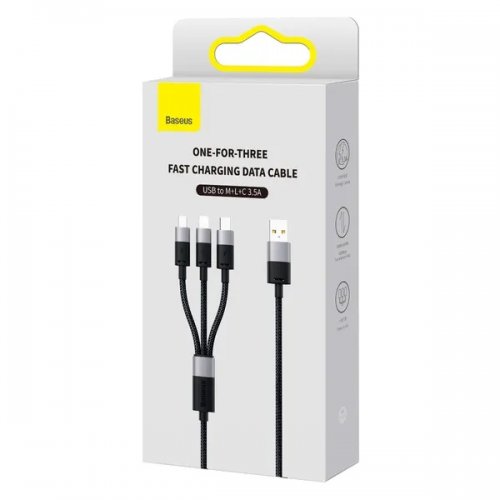 Кабель Baseus StarSpeed 3 in 1 USB to Lightning/USB Type-C/MicroUSB 1.2m (CAXS000001) Black купить в Украине: Киев, Днепр, Харьков, Одесса  | Низкая цена, отзывы, характеристики от TELEMART фото