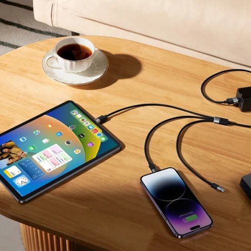 Кабель Baseus StarSpeed 3 in 1 USB to Lightning/USB Type-C/MicroUSB 1.2m (CAXS000001) Black купить в Украине: Киев, Днепр, Харьков, Одесса  | Низкая цена, отзывы, характеристики от TELEMART фото