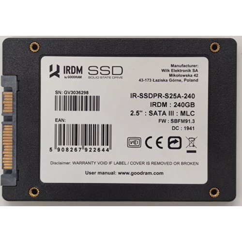 Ssd-диск GoodRAM IRDM MLC 240GB 2.5" (IR-SSDPR-S25A-240) (Восстановлено продавцом, 885074) купить в Украине: Киев, Днепр, Харьков, Одесса  | Проверка совместимости, низкая цена, отзывы, характеристики от TELEMART фото
