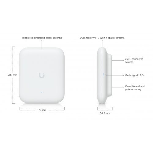 Wi-Fi точка доступу Ubiquiti U7 Outdoor (U7-OUTDOOR) купити в Україні: Київ, Львів, Хмельницький, Тернопіль, Івано-Франківськ | Низька ціна, відгуки, характеристики від TELEMART фото
