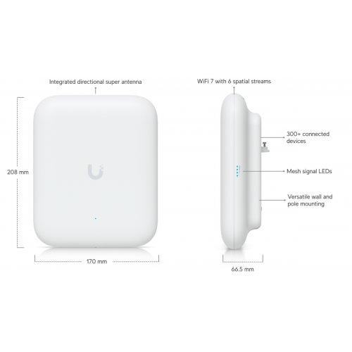 Wi-Fi точка доступу Ubiquiti U7 Pro Outdoor (U7-PRO-OUTDOOR) купити в Україні: Київ, Львів, Хмельницький, Тернопіль, Івано-Франківськ | Низька ціна, відгуки, характеристики від TELEMART фото