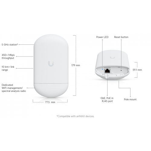 Wi-Fi точка доступу Ubiquiti airMAX NanoStation 5AC Loco (LOCO5AC) купити в Україні: Київ, Львів, Хмельницький, Тернопіль, Івано-Франківськ | Низька ціна, відгуки, характеристики від TELEMART фото