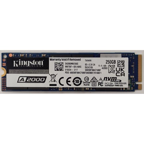 Ssd-диск Kingston A2000 3D NAND 250GB M.2 (2280 PCI-E) NVMe x4 (SA2000M8/250G) (Відновлено продавцем, 886095) купити в Україні: Київ, Львів, Хмельницький, Тернопіль, Івано-Франківськ | Перевірка сумісності, низька ціна, відгуки, характеристики від TELEMART фото